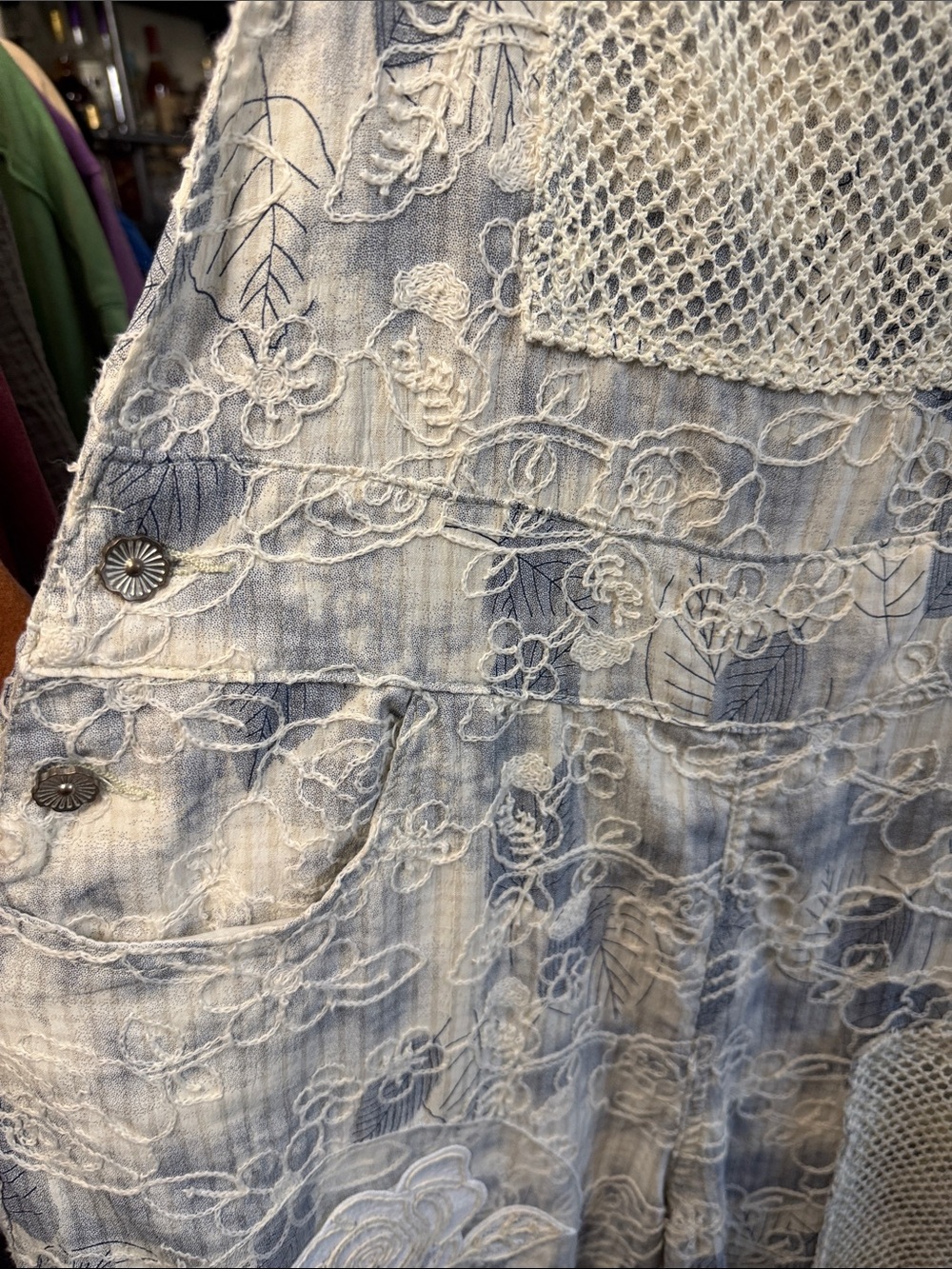 Boho Blue and Cream Patchwork Overalls - Picture 4 of 8